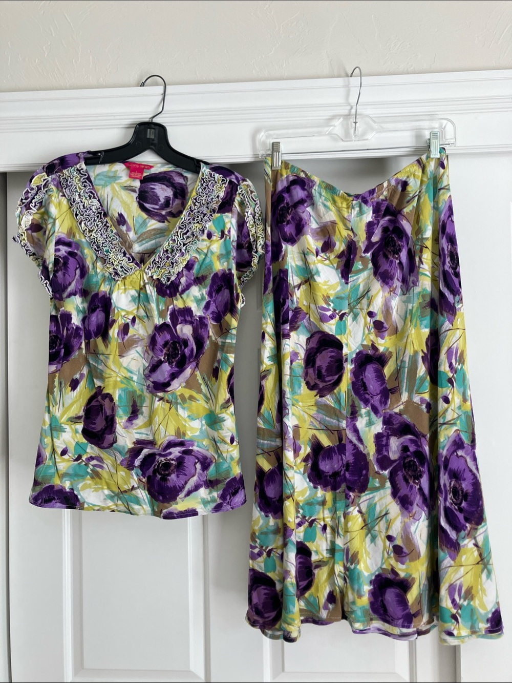 Sunny Leigh Purple Floral Top with Yellow and Green Accents